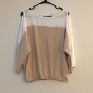 Color Block Blouse with Peek-a-boo Shoulder